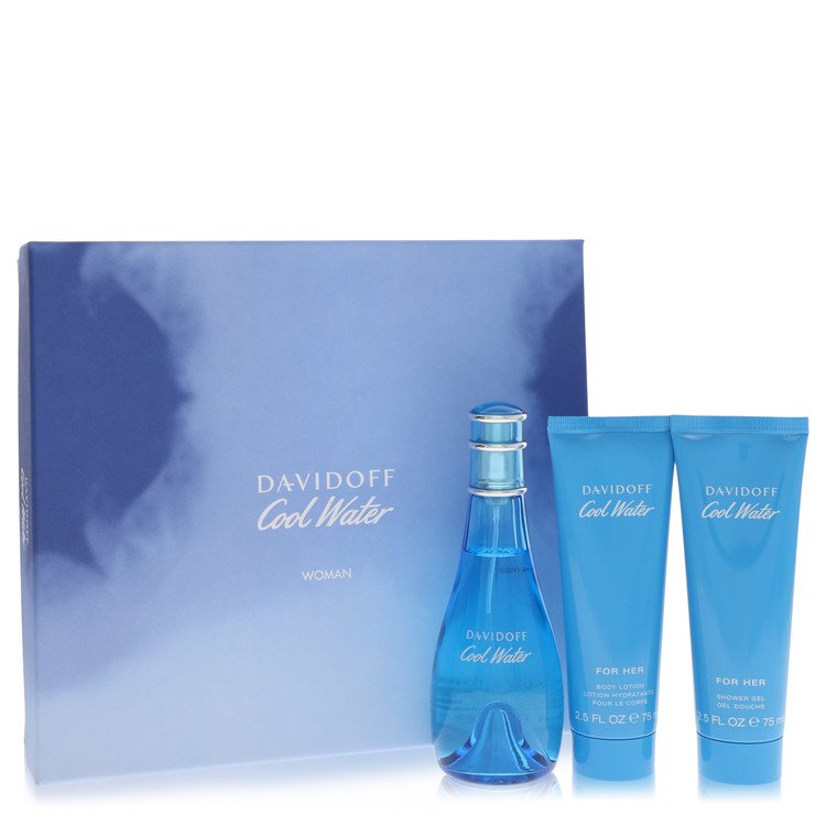 Cool Water by Davidoff - Gjafasett - 3.4 oz Eau De Toilette Spray + 2.5 oz Body Lotion + 2.5 oz Shower Gel f. dömur